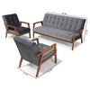 Baxton Studio Asta Grey Velvet Upholstered Walnut Finished Wood 3-PC Living Room Set 160-9941-9943
